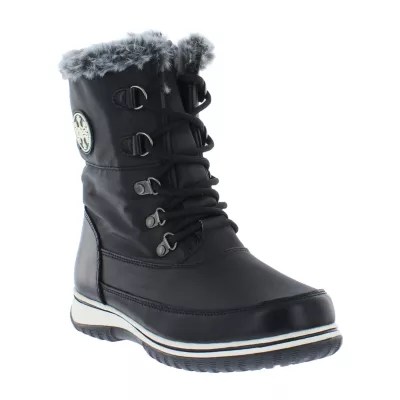 Totes Womens Avery Waterproof Flat Heel Winter Boots, Color Black