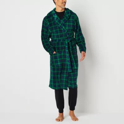 St. John's Bay Mens Long Sleeve Long Length Robe, Color Blackwatch