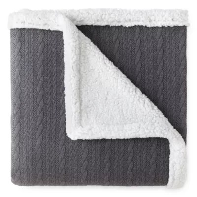 JCPenney Home™ Cable Knit to Sherpa Throw, Color Charcoal JCPenney