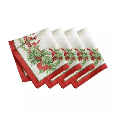 Elrene Home Fashions Holly Traditions Set 4pc. Napkins, Color Multi
