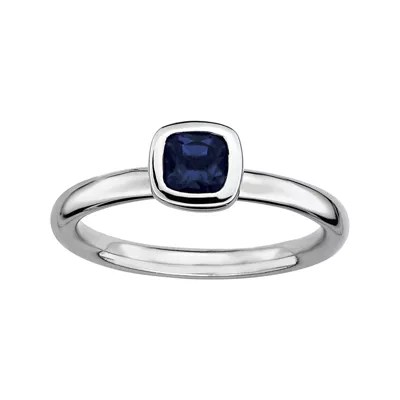 Personally Stackable CushionCut Blue Sapphire Sterling Silver Ring