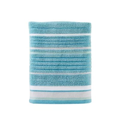 Saturday Knight Neutral Nuances Seabrook Stripe Bath Towel, Color Teal
