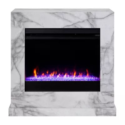 Southern Enterprises Electric Fireplace, Color White Faux Marble