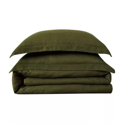 Brooklyn Loom Flax Linen 3pc. Duvet Cover Set, Color Olive Green
