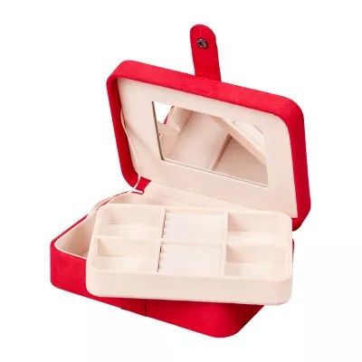 Mele and Co Giana Plush Fabric Red Jewelry Travel Case, Color Red