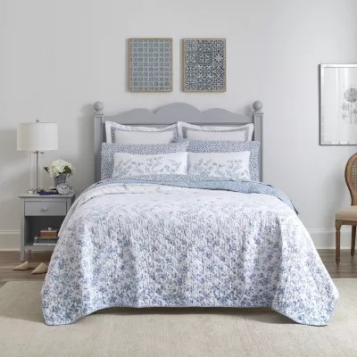 Laura Ashley Flora Reversible Quilt Set, Color Blue JCPenney