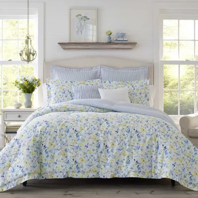 Laura Ashley Nora Midweight Reversible Comforter Set, Color Sun Blue