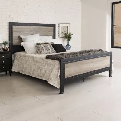 Queen Size Industrial Wood and Metal Bed JCPenney
