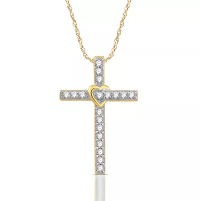 Womens 1/4 CT. T.W. Genuine White Diamond 10K Gold Cross Pendant