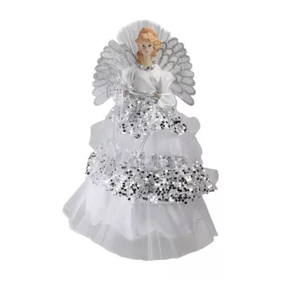16'' White and Silver Lighted Fiber Optic Angel Sequined Gown Christmas