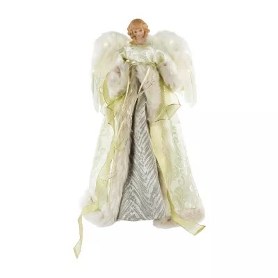 18'' Lighted White and Gold Angel in a Dress Christmas Tree Topper