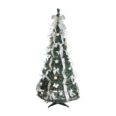6' PreLit Silver and Gold PreDecorated PopUp Artificial Christmas Tree Clear Lights, Color