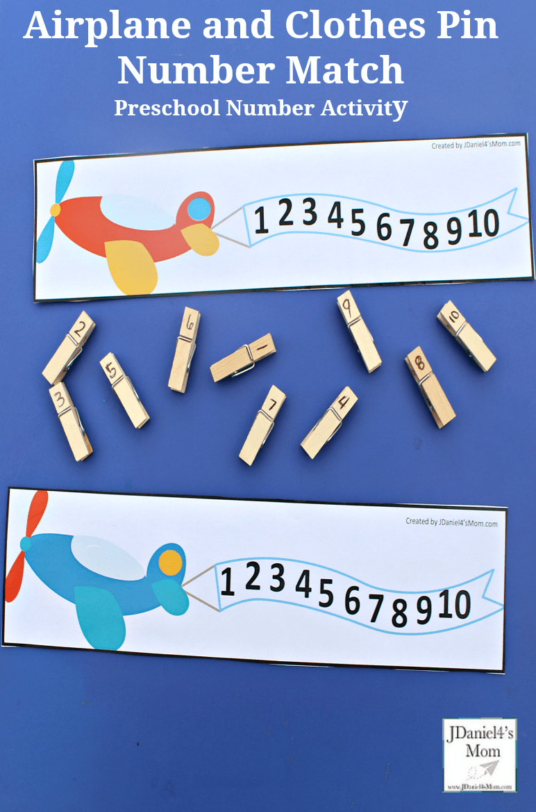 Preschool Number Activity Airplane and Clothes Pin Number Match