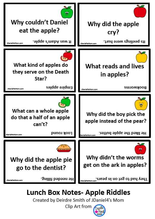 AppleThemed Kids Riddles on Lunchbox Notes