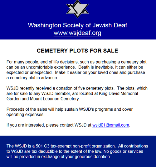 Cemetery Plots For Sale Washington, DC Jewish Deaf Community Center
