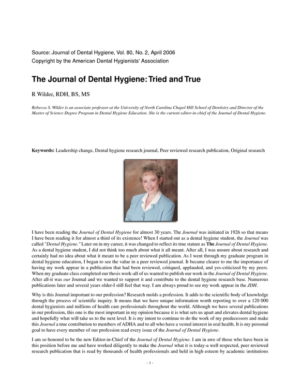 The Journal of Dental Hygiene Tried and True Journal of Dental Hygiene