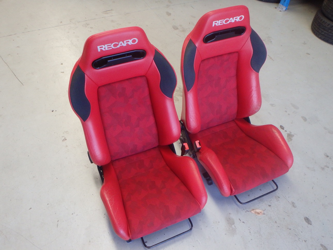 Recaro SR3 Topgun Red Leather Reclining Bucket Seats Pair JDM eBay