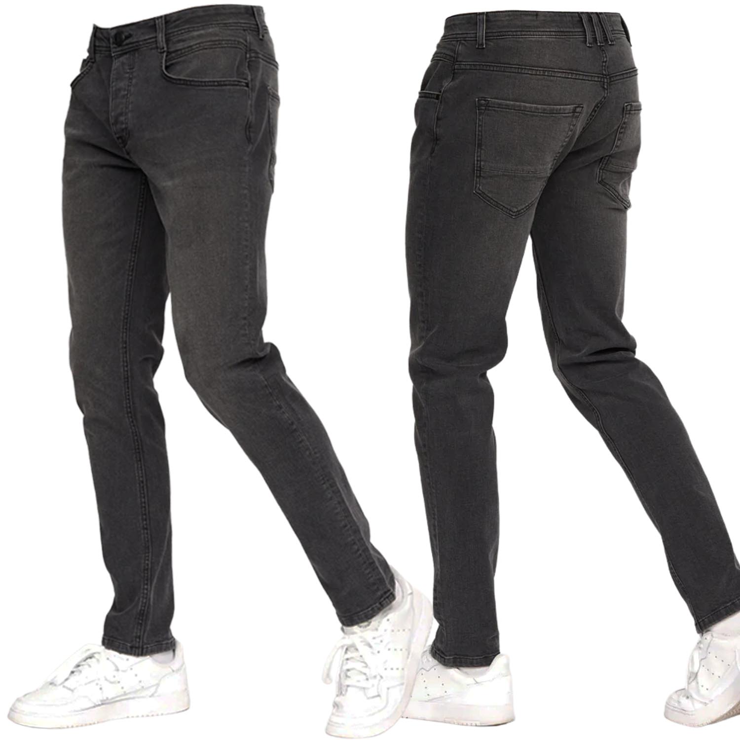 Mens Stretch Slim Fit Malcolm Dark Charcoal Jeans Jeanbase