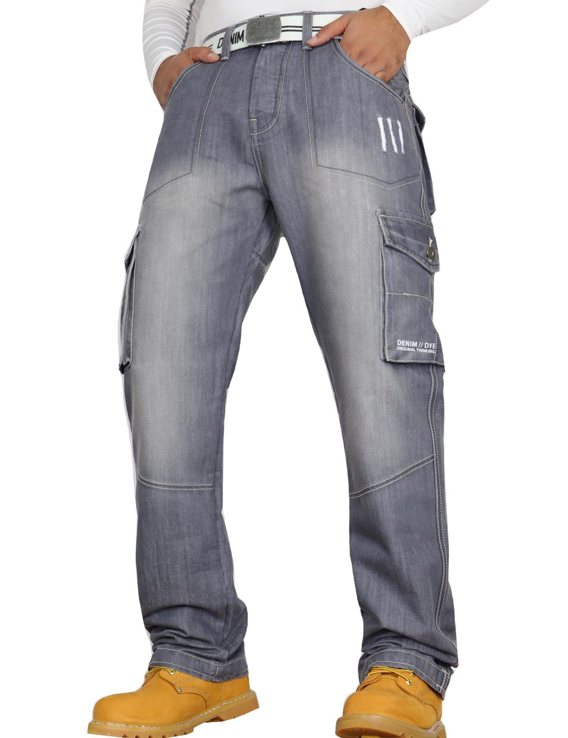 Mens Banks Grey Wash Jeans with Belt Jeanbase