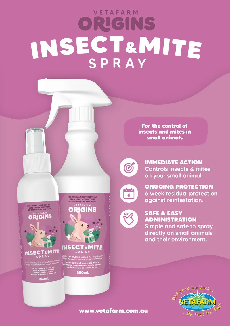 Origins Insect & Mite Spray (Vetafarm) Treats/Controls Rabbit Parasites