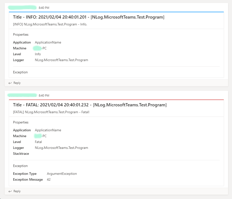 NLog.Targets.MicrosoftTeams A NLog target that writes to Microsoft