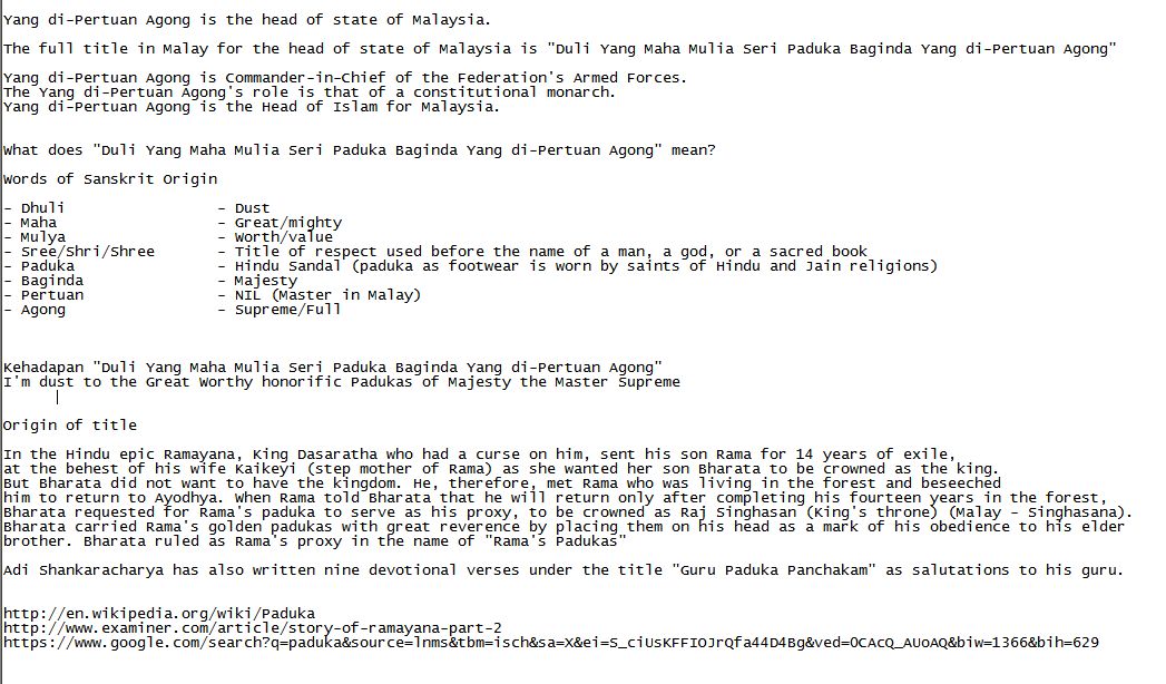 What does “Duli Yang Maha Mulia Seri Paduka Baginda Yang diPertuan