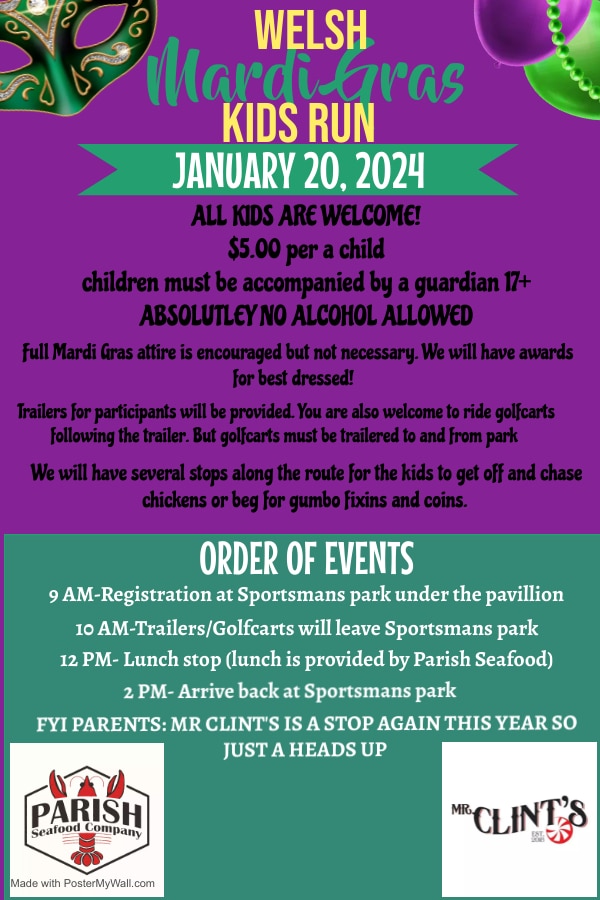 Welsh Mardi Gras Kids Run Jeff Davis Parish