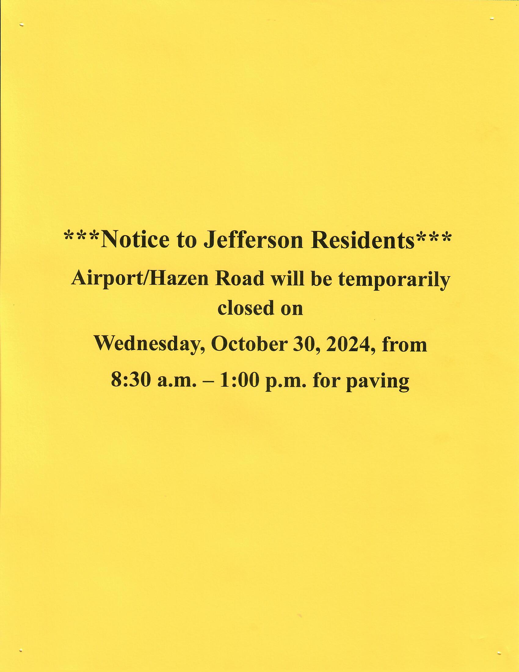 Notice to Jefferson Residents Jefferson New Hampshire
