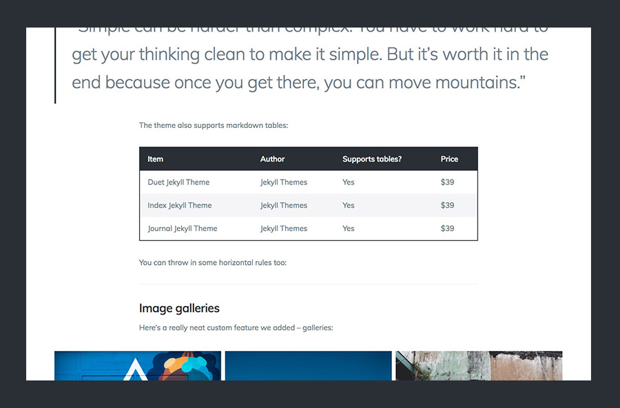 Theme updates tables and descriptions Jekyll Themes