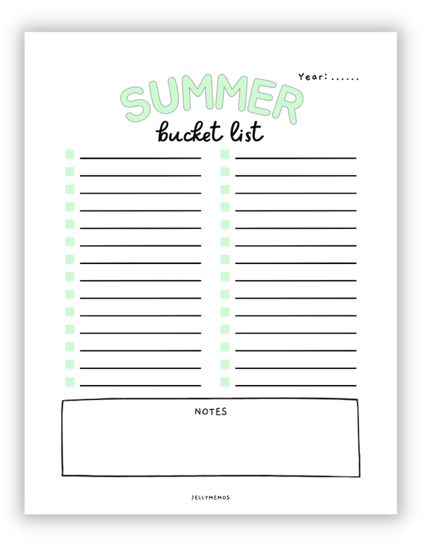 9 Cute Summer Bucket List Templates! Printable & Digital JellyMemos
