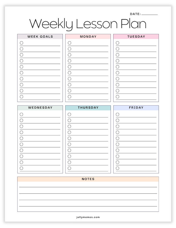 Cute & Free Printable Weekly Lesson Plan Templates! JellyMemos