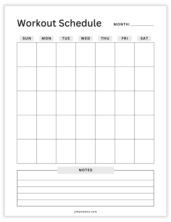Blank Calendar Template Printable Workout