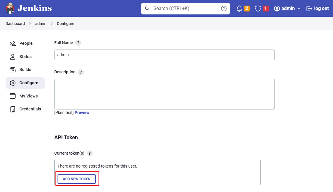 Jenkins 서버의 Token 생성 Jenkins Suite