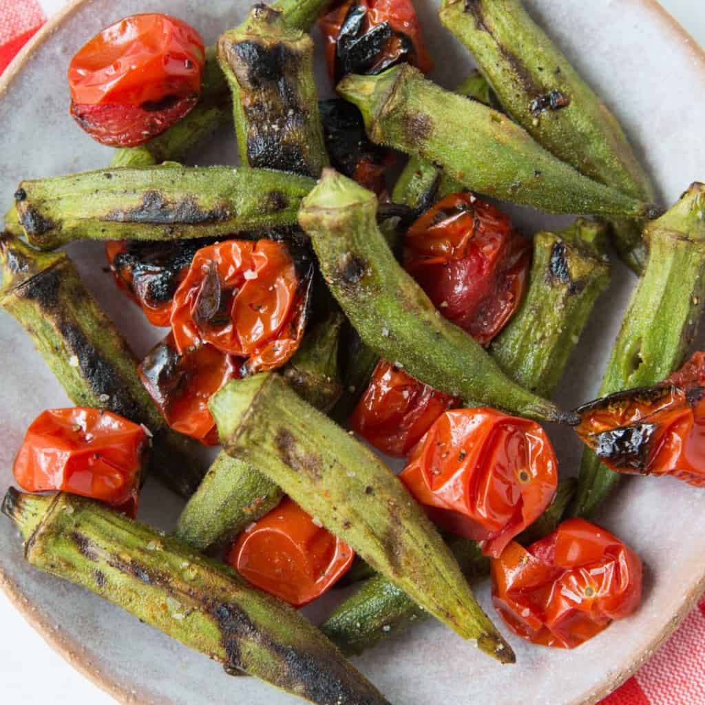 Grilled Okra and Tomatoes Make Healthy Easy Jenna Braddock RD
