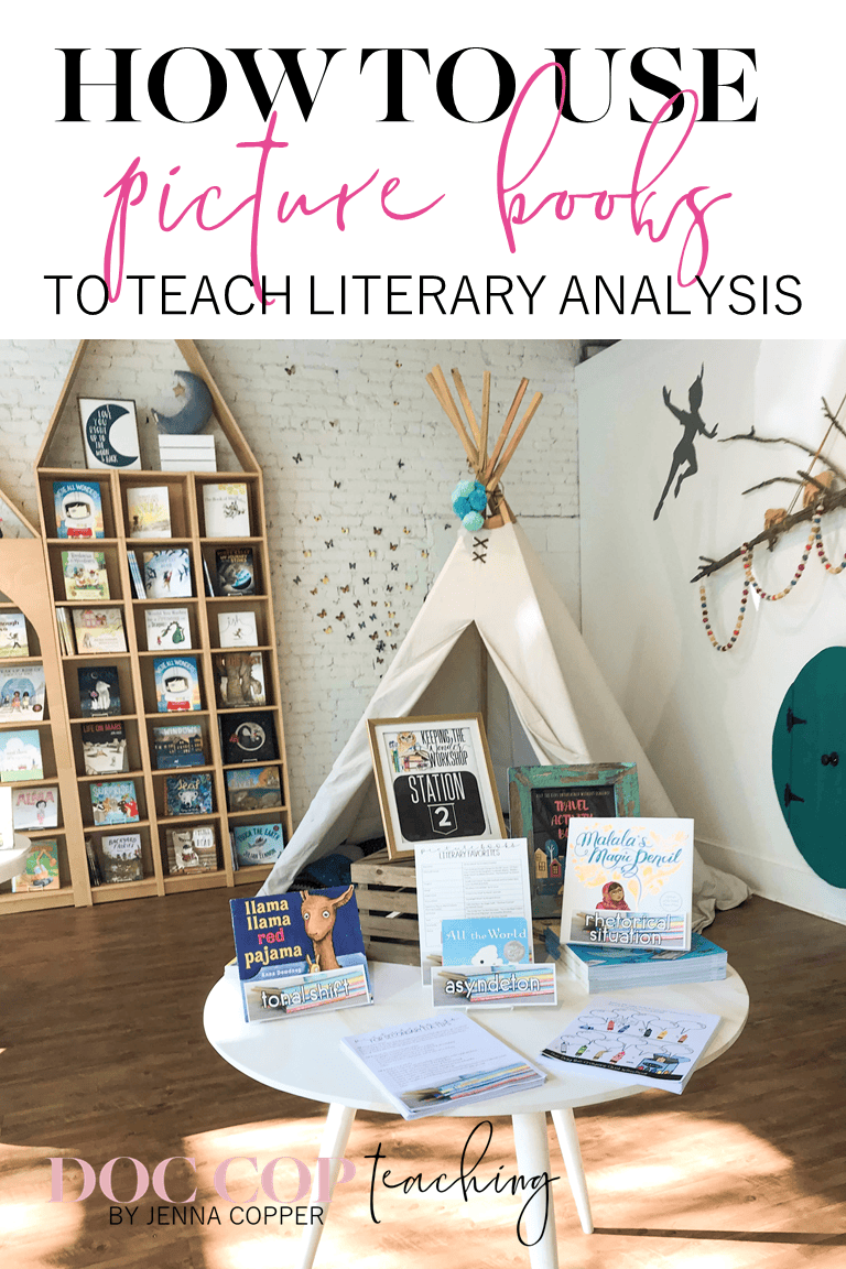 Learn how and why picture books are one of the best ways to teach older students literary analysis skills. In this post, I share the most recent research and my best activities, lesson plans, and ideas to use picture books with middle school and high school students. Plus, download a big list of the best picture books to teach literary analysis concepts and essay writing. #secondaryela #picturebooks #picturebooksforhighschool #picturebooksformiddleschool