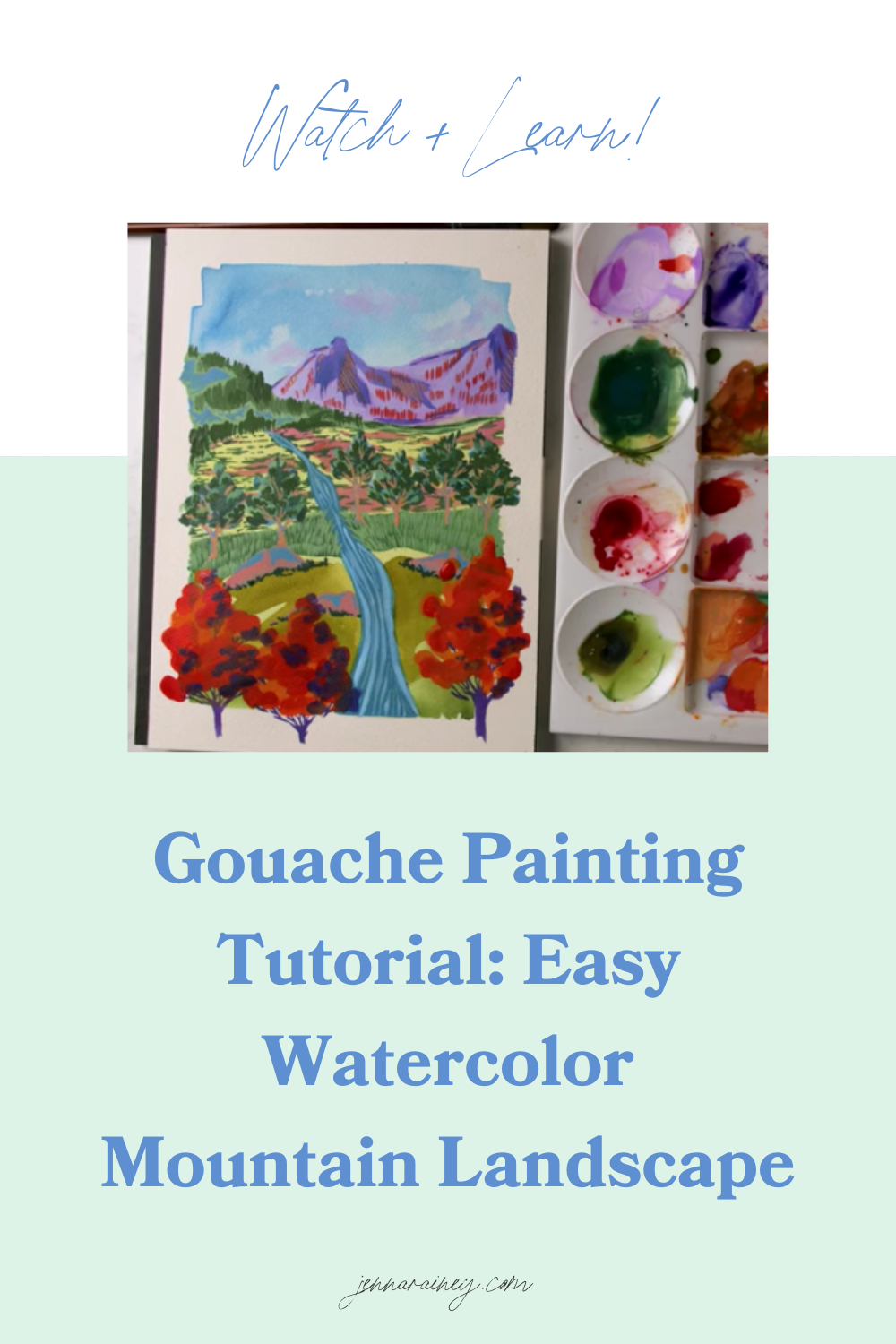 Lively Mountain Landscape with Gouache and Watercolor Ink