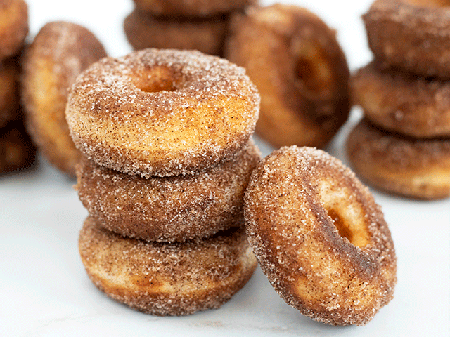 Mini sourdough cinnamon sugar doughnuts