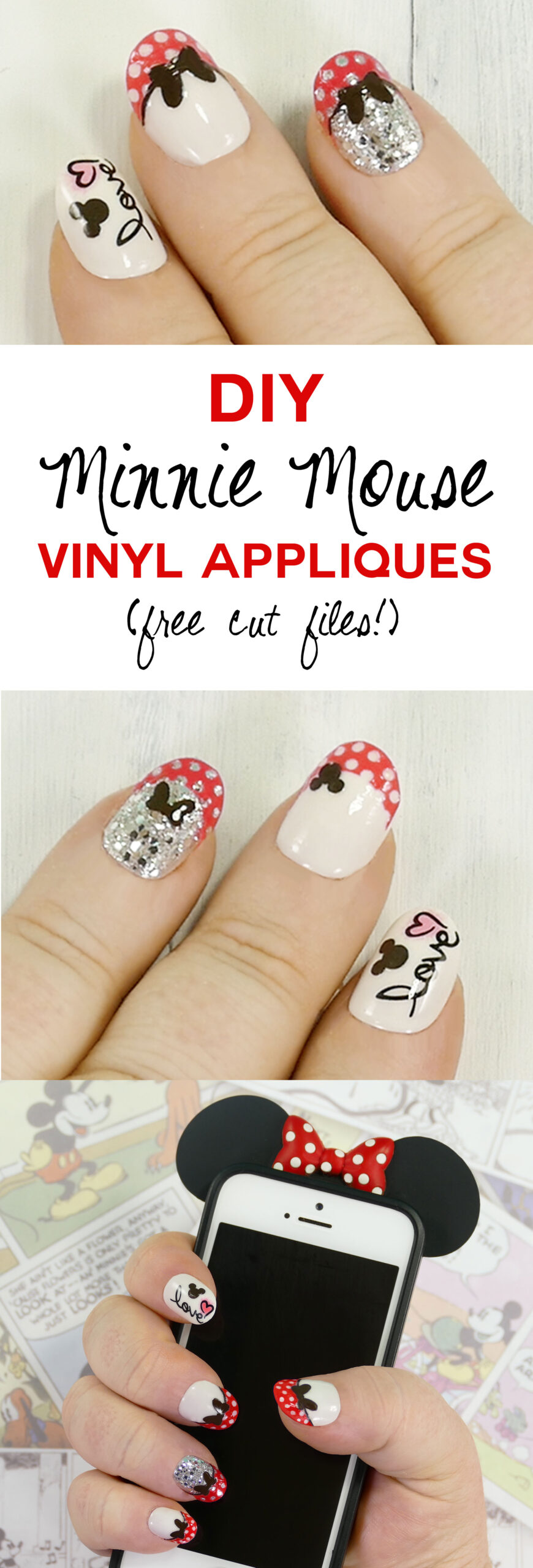 DIY Minnie Mouse Nail Tips Vinyl Appliques Made on the Cricut