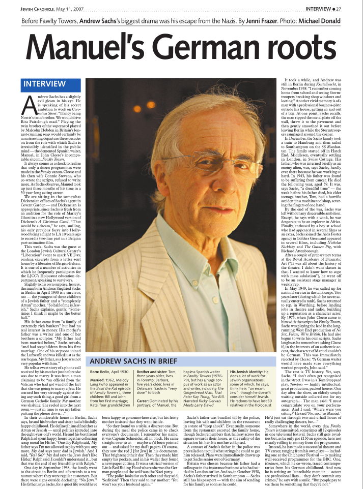 Jenni Frazer Andrew Sachs Manuel’s German roots Jenni Frazer