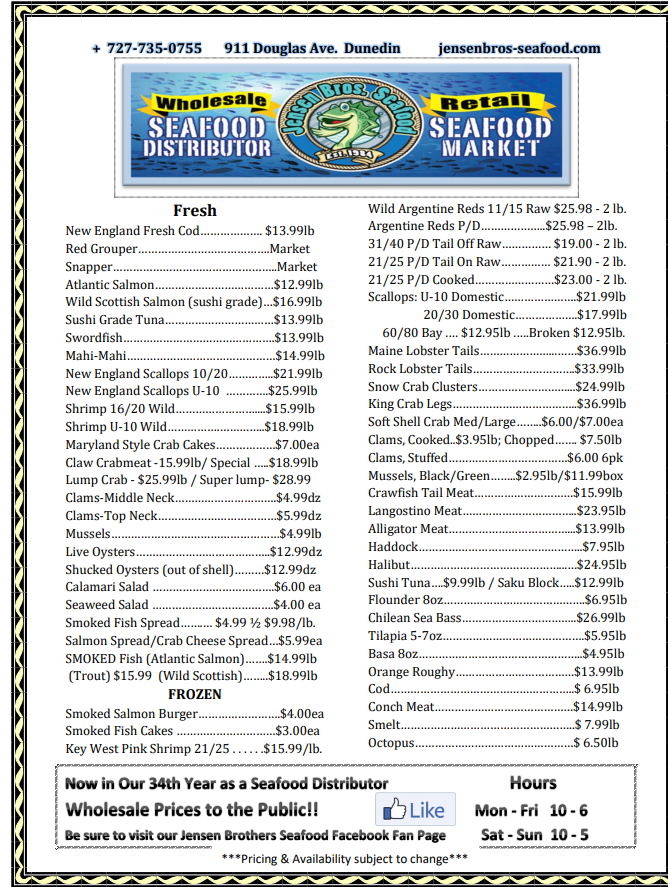 Jensen Brother's Seafood Visit us for freshly prepared lunches, a