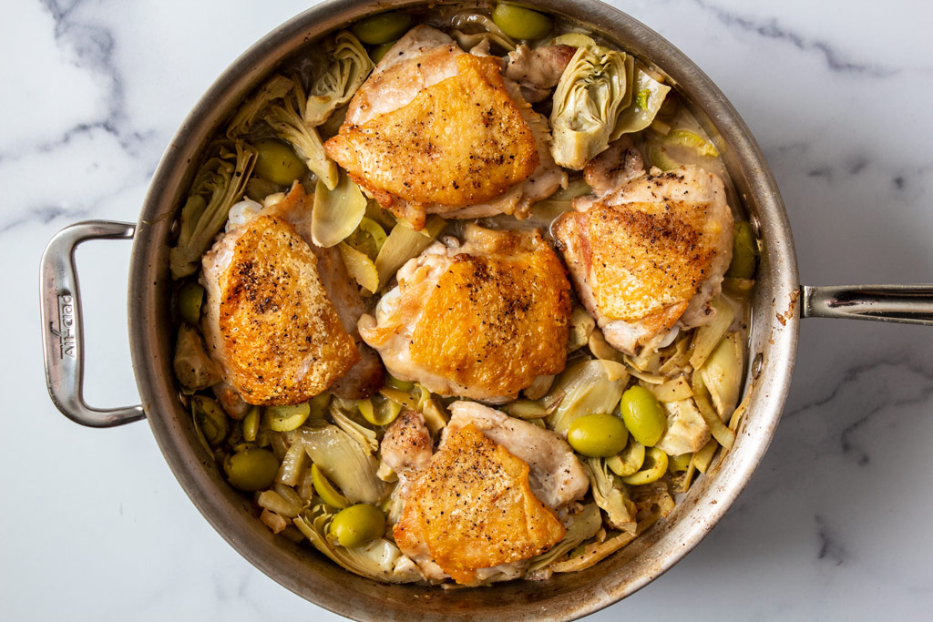 Braised Chicken Thighs with Fennel, Artichoke, and Olives Jen's