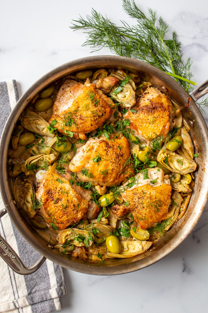 Braised Chicken Thighs with Fennel, Artichoke, and Olives Jen's