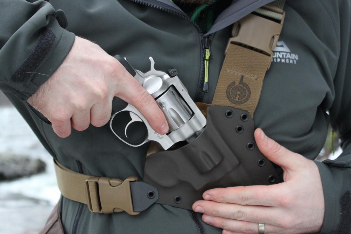 GunfightersINC Kenai Chest Holster Jerking the Trigger