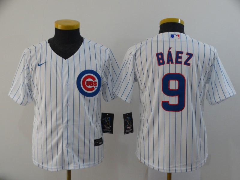Cubs 9 Javier Baez White Youth 2020 Nike Cool Base Jersey on sale,for