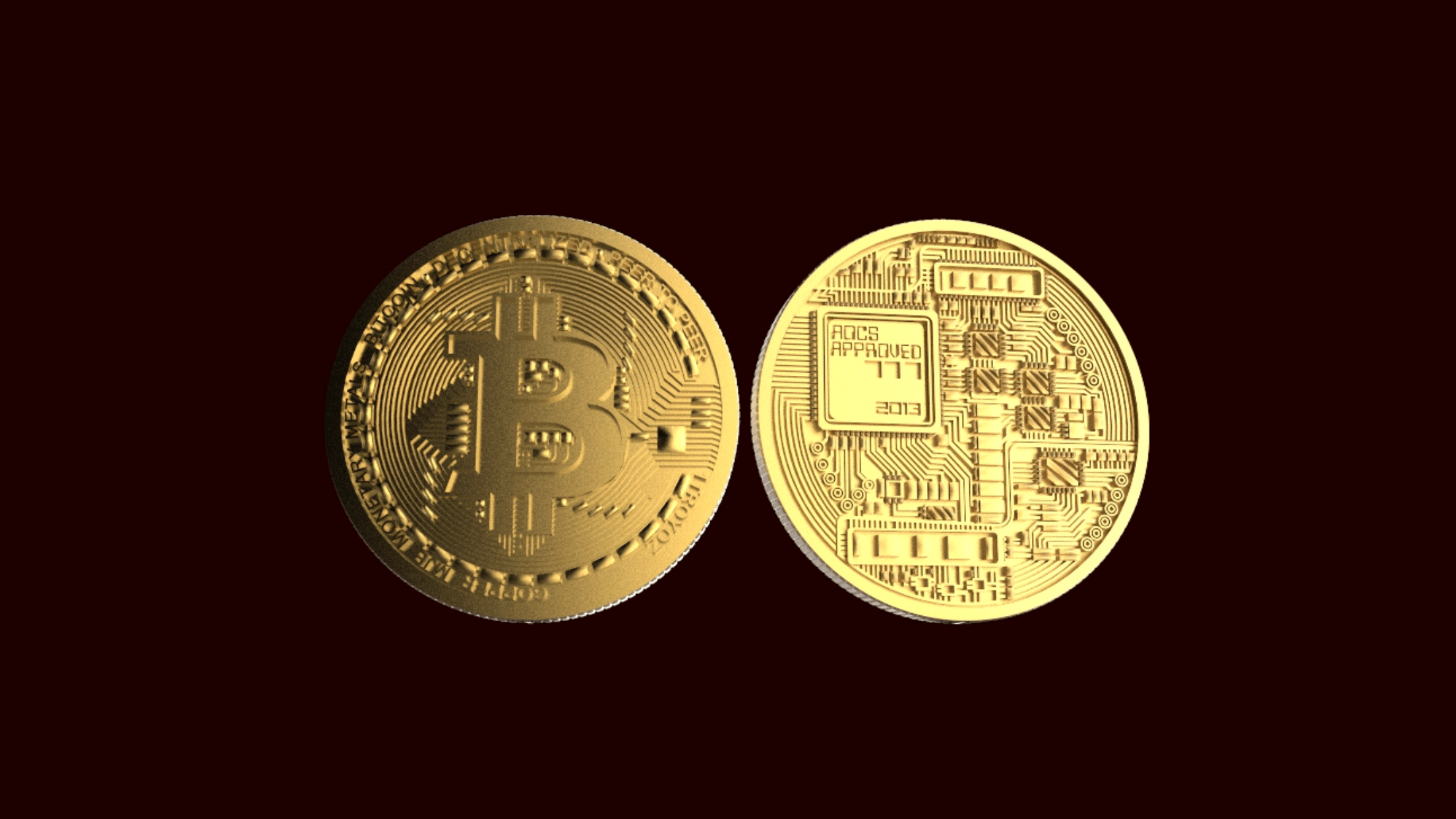 24k solid gold Bitcoin, real gold coin, double sided, made in Israel