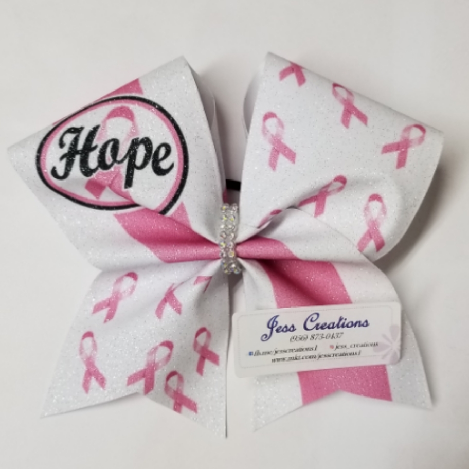 Hope Pink Ribbon Awareness Cheer Bow Jess Creations LLC