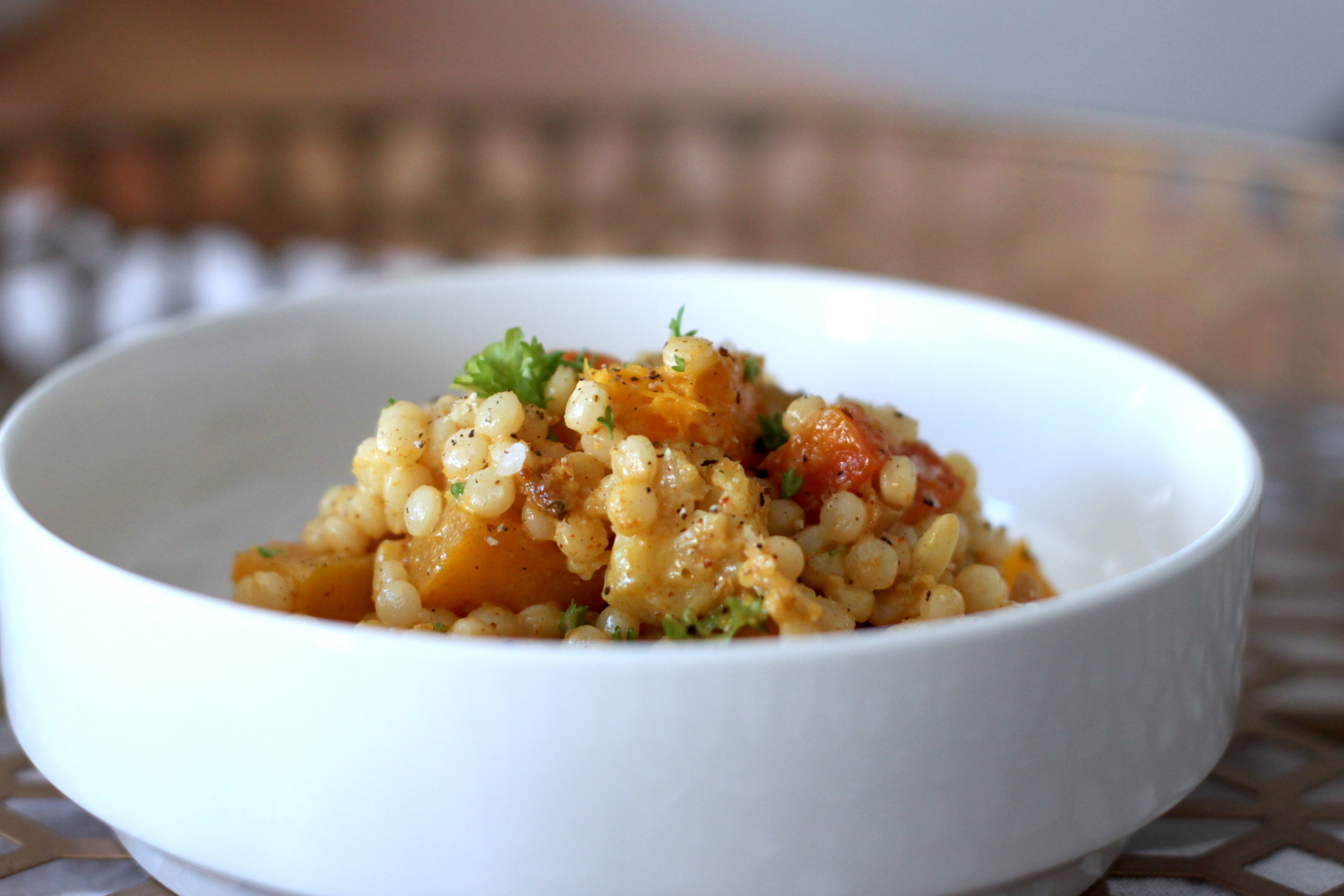 Curried Israeli Couscous with Roasted Root Vegetables jessica burns