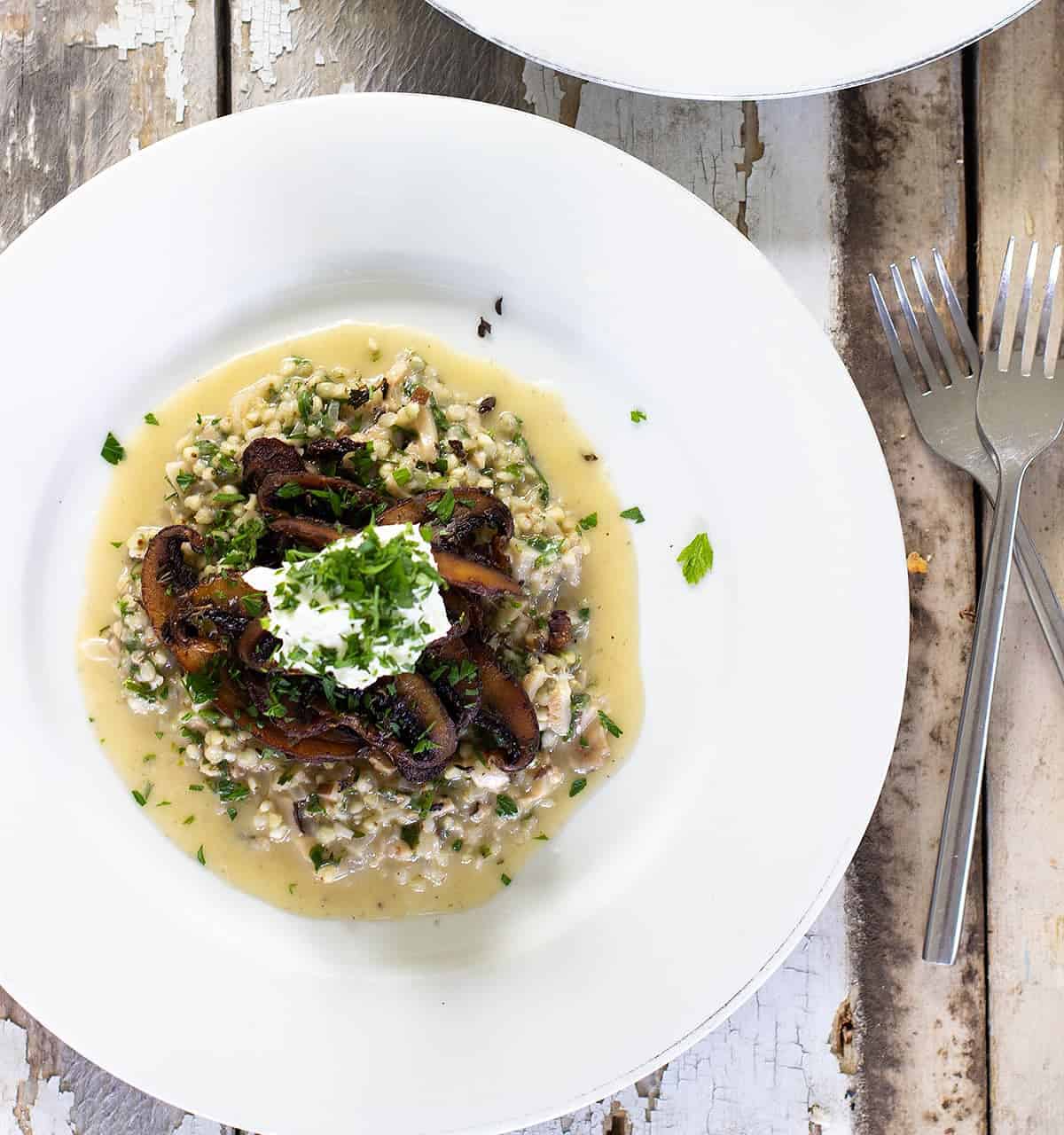 mushroom buckwheat risotto with goats curd recipe Jessica Cox
