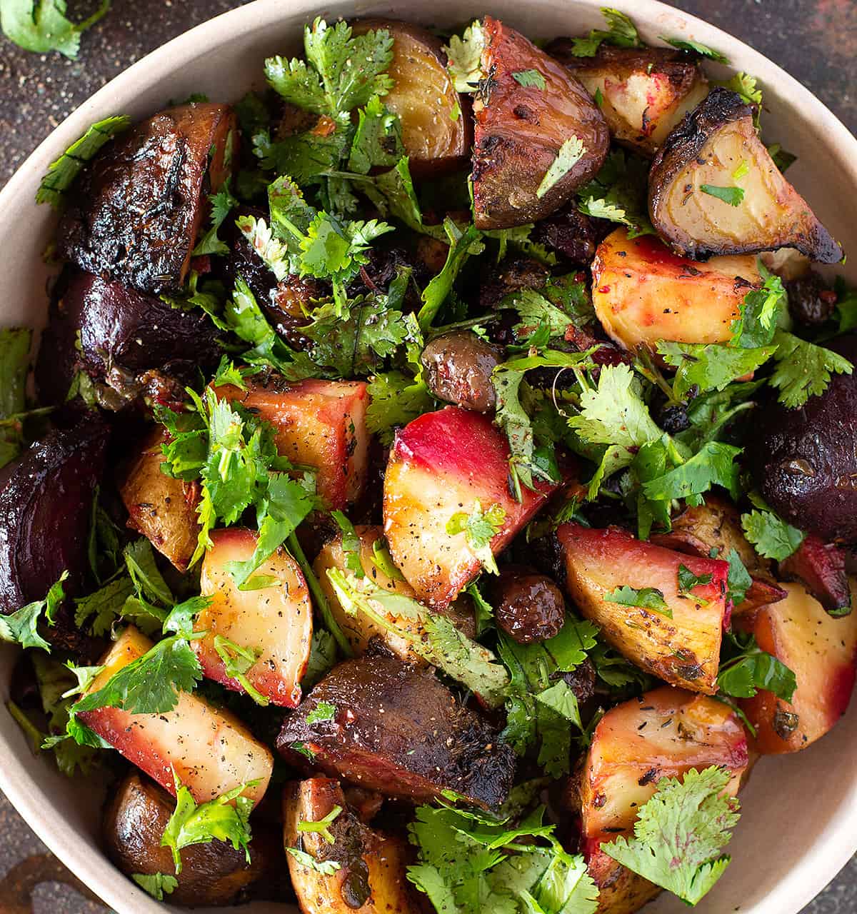 slow roasted beet & potato salad w preserved lemon, capers & olives