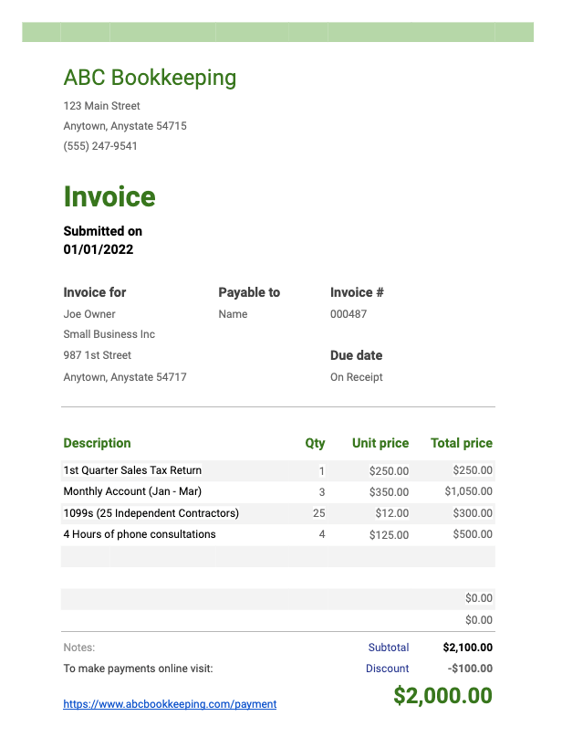 A Free Bookkeeping Invoice Template (+32 Other Templates)